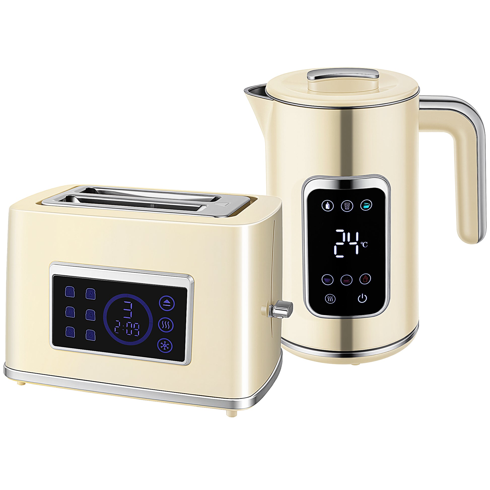 Photo of HOMCOM Touch Screen Kettle and Toaster Set - Cream in Cream colour on a white background