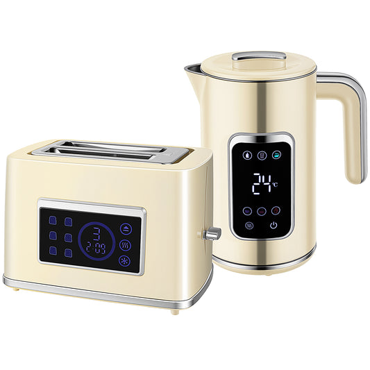 Photo of HOMCOM Touch Screen Kettle and Toaster Set - Cream in Cream colour on a white background