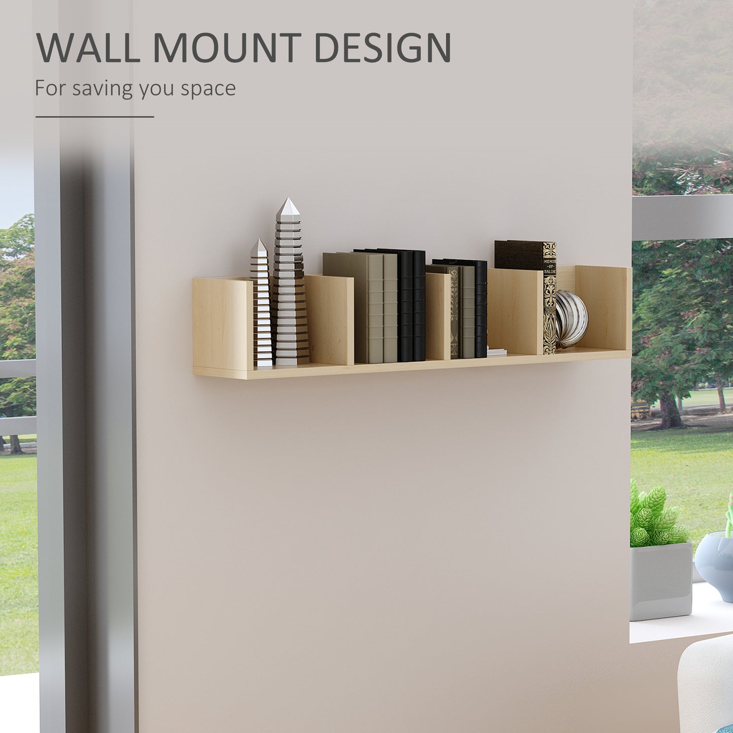 HOMCOM Wall Mount 84 CD / 56 DVD/Blu-ray/ Media Storage Rack 4 Cubes Wooden Shelf Organizer Unit Bookcase Display, Natural