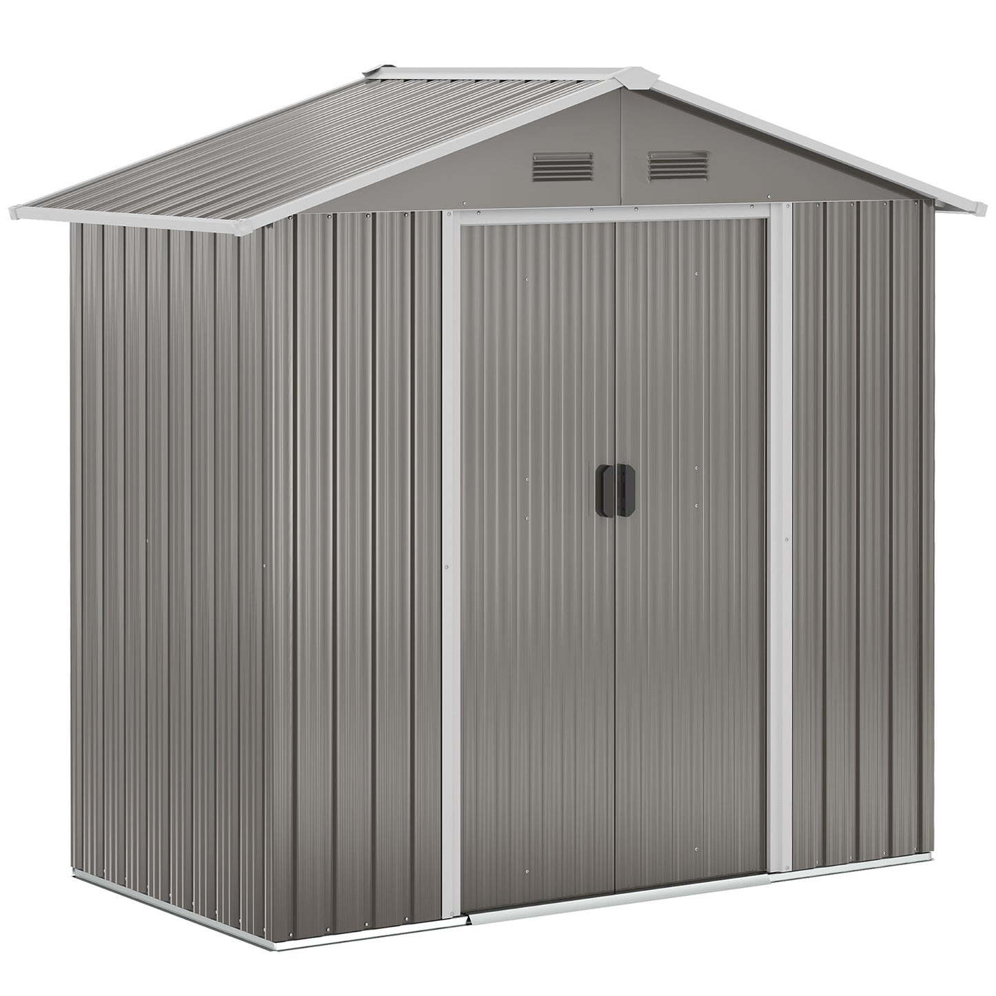 Photo of Outsunny 6.5ft x 3.5ft Metal Garden Storage Shed for Outdoor Tool Storage with Double Sliding Doors and 4 Vents, Grey in Grey colour on a white background