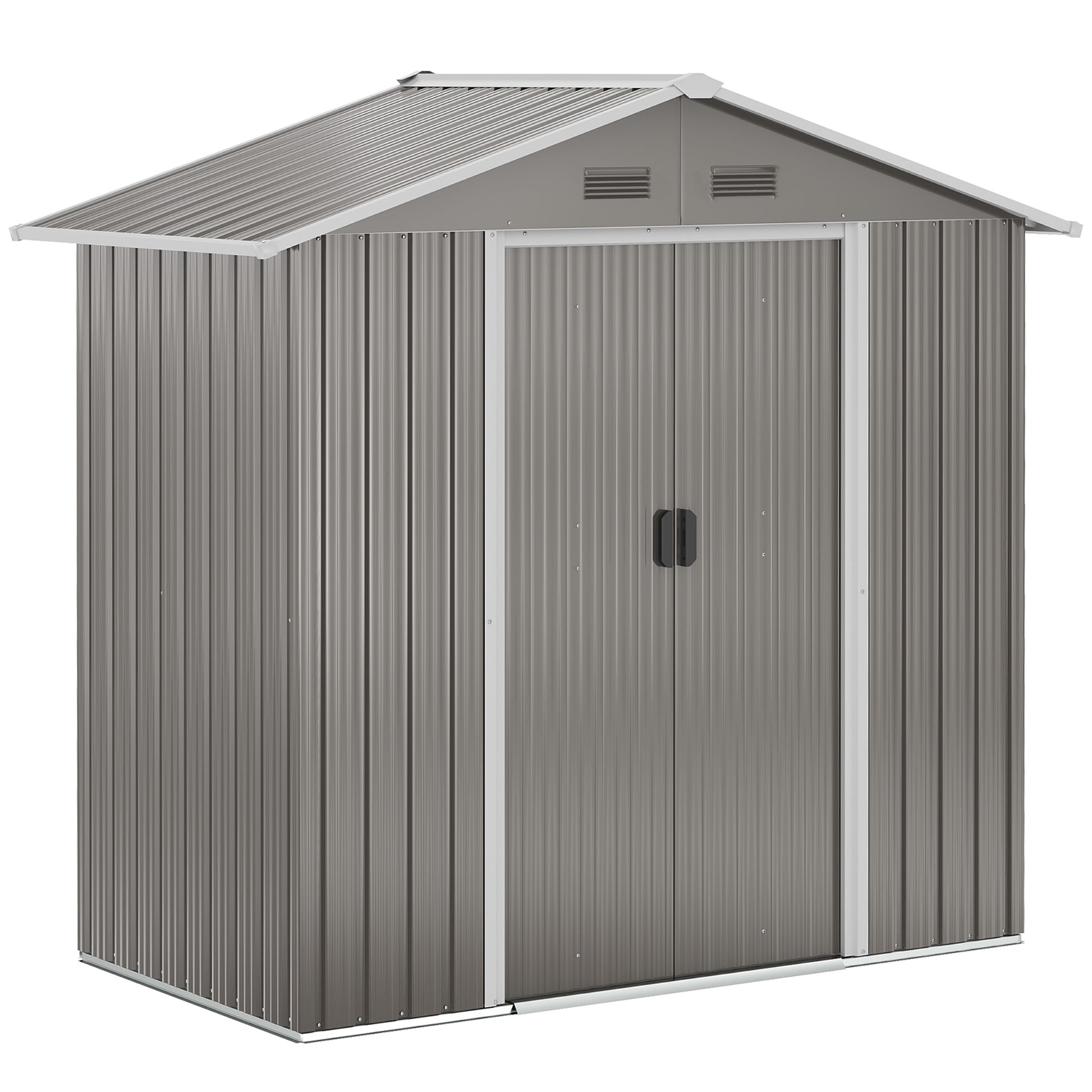 Photo of Outsunny 6.5ft x 3.5ft Metal Garden Storage Shed for Outdoor Tool Storage with Double Sliding Doors and 4 Vents, Grey in Grey colour on a white background