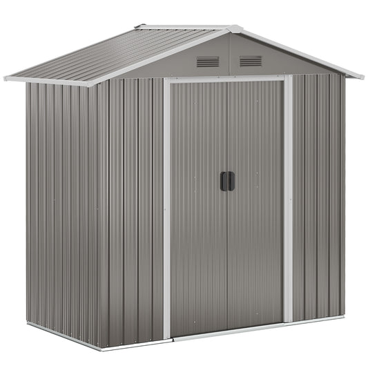 Photo of Outsunny 6.5ft x 3.5ft Metal Garden Storage Shed for Outdoor Tool Storage with Double Sliding Doors and 4 Vents, Grey in Grey colour on a white background