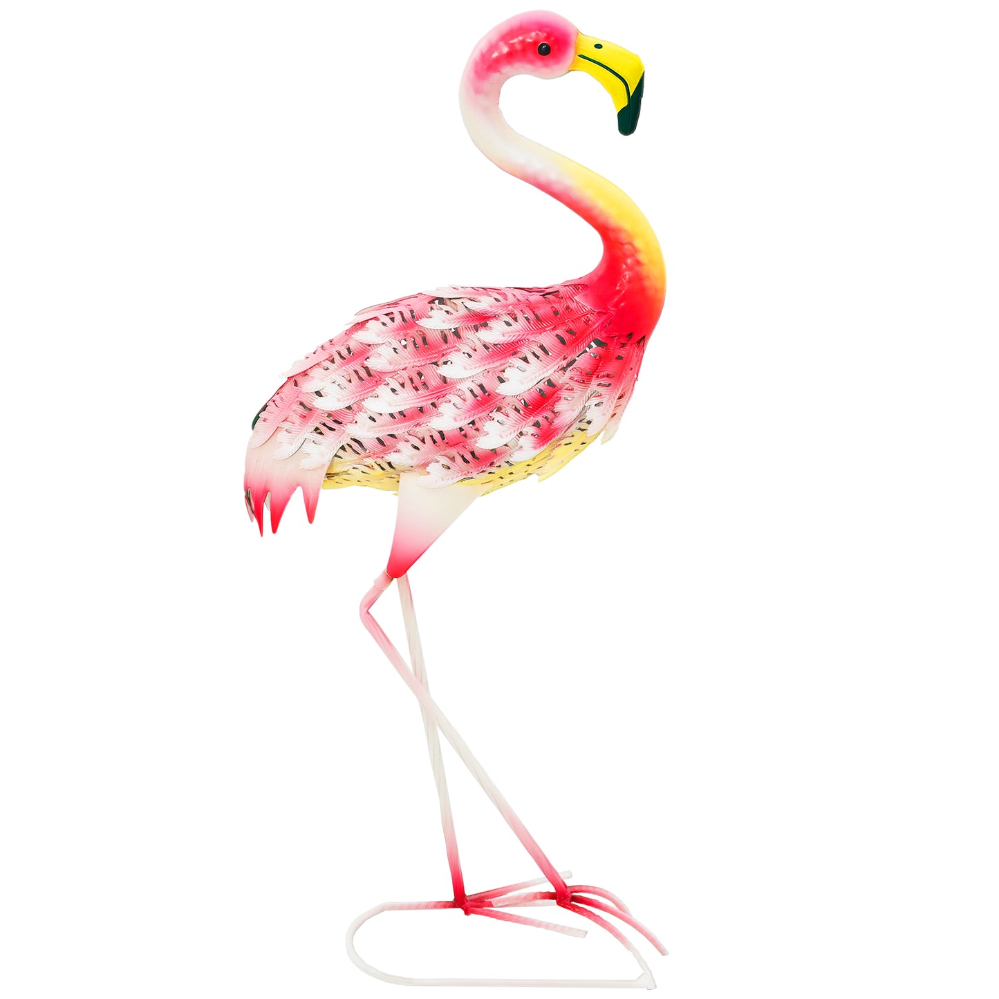 Photo of Outsunny Flamingo Garden Statue Ornament, Metal Bird Art Outdoor Statue, Standing Garden Sculpture Gift with Ground Stakes for Pond Landscape Decoration, Pink in Pink colour on a white background