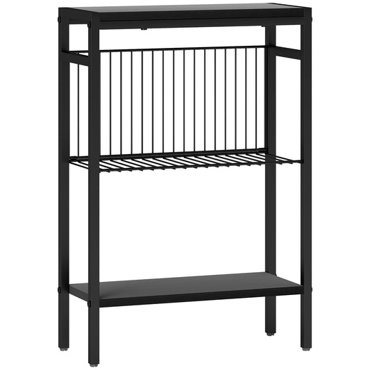 Photo of HOMCOM Three Shelf Industrial Side Table, Black in Black colour on a white background