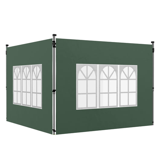Photo of Outsunny Gazebo Side Panels, Sides Replacement with Window for 3x3(m) or 3x4m Pop Up Gazebo, 2 Pack, Green in Green colour on a white background