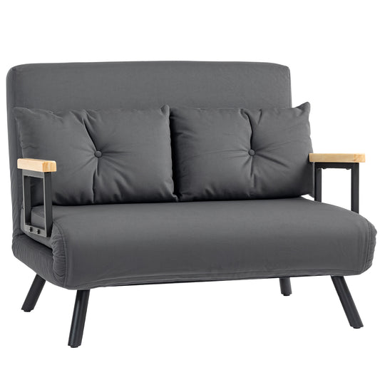 Photo of HOMCOM 4-in-1 Velvet-Feel Double Sofa Bed, with Pillows - Dark Grey in Grey colour on a white background