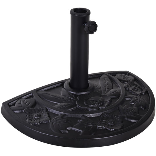 Photo of Outsunny 9kg Resin Parasol Base, Half Round Umbrella Stand with Floral Design for Garden, Outdoor, Suitable Umbrella Rod: Φ3.8cm, Φ4.8cm, Black in Black colour on a white background