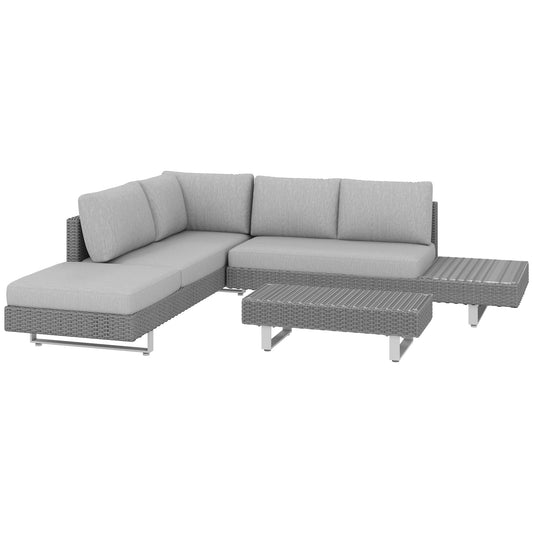 Photo of Outsunny Three-Piece Rattan Sofa Set, with Cushions - Light Grey in Grey colour on a white background