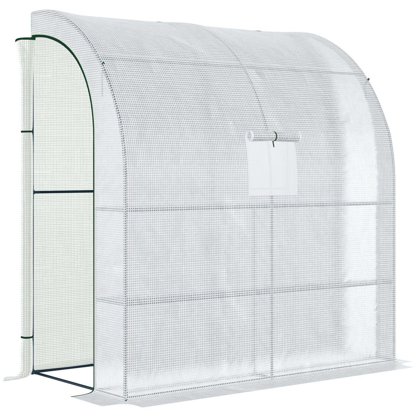 Photo of Outsunny Walk-In Lean to Wall Greenhouse with Windows and Doors, Outdoor Green House with 3 Tiers 4 Wired Shelves, 200L x 100W x 215Hcm, White in White colour on a white background