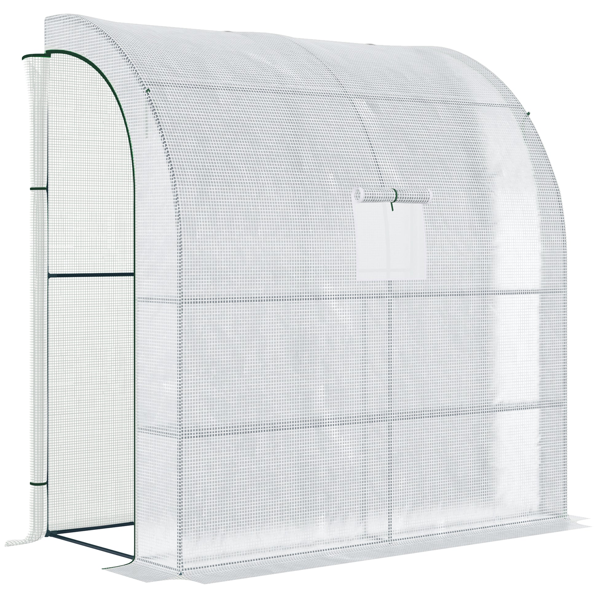 Photo of Outsunny Walk-In Lean to Wall Greenhouse with Windows and Doors, Outdoor Green House with 3 Tiers 4 Wired Shelves, 200L x 100W x 215Hcm, White in White colour on a white background
