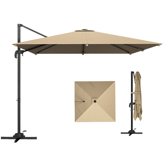 Photo of Outsunny 3 x 3 m Cantilever Parasol, Square Patio Umbrella with Crank Handle, Cross Base, Tilt, 360° Rotation, Khaki in Khaki colour on a white background