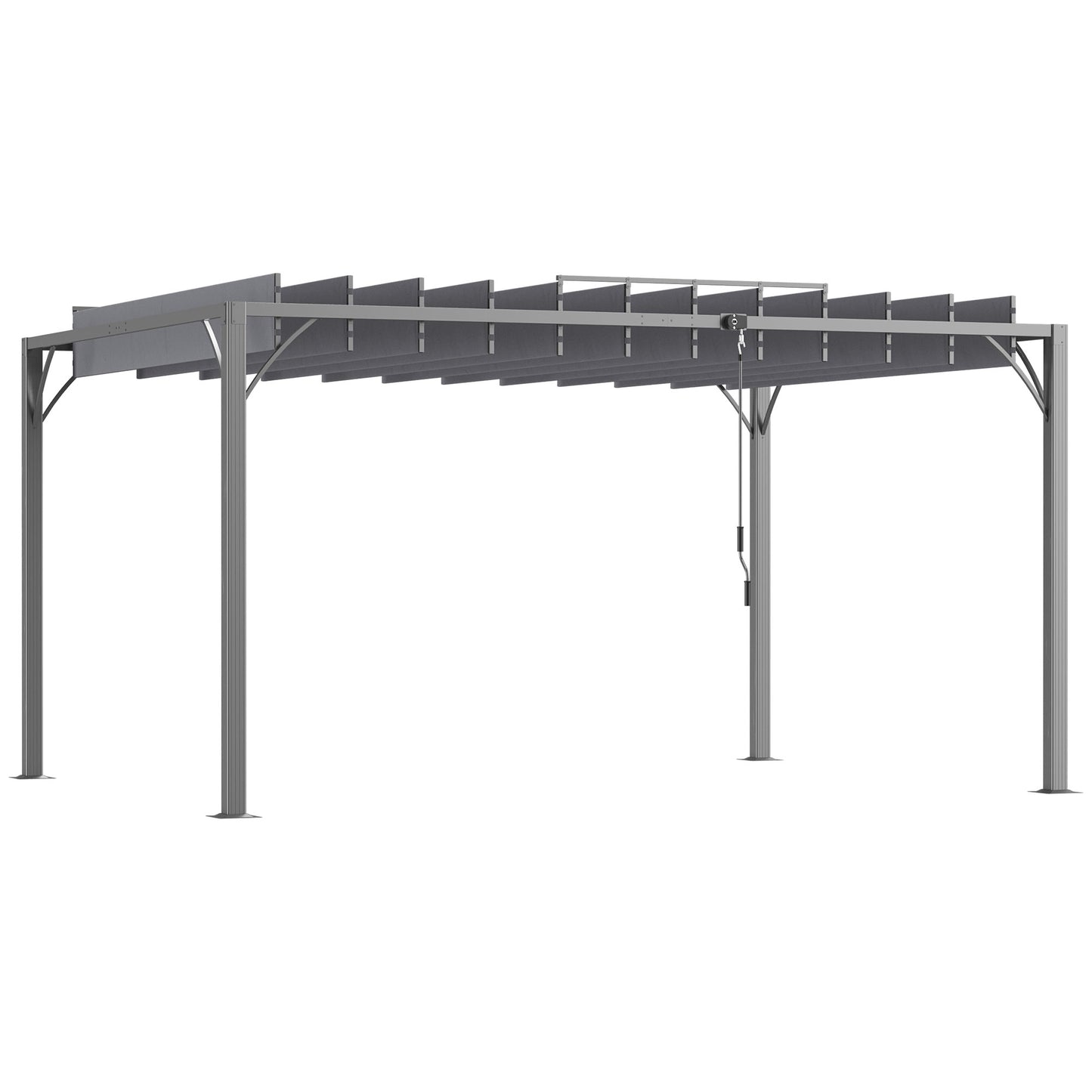Photo of Outsunny 4 x 3(m) Outdoor Pergola with Retractable Roof, Aluminium Louvered Patio Gazebo Canopy for Garden, Patio, Grey in Grey colour on a white background