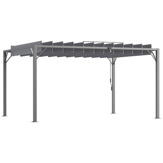 Photo of Outsunny 4 x 3(m) Outdoor Pergola with Retractable Roof, Aluminium Louvered Patio Gazebo Canopy for Garden, Patio, Grey in Grey colour on a white background