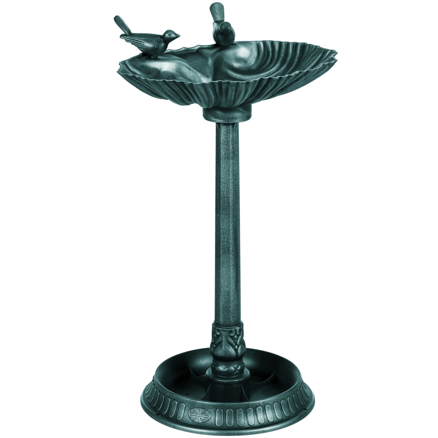 Photo of Outsunny 81cm Tall Bird Bath with 2 Decorative Birds, Vintage Style Birdbath with Flower Planter Base, Bird Bath Bowl for Garden, Green in Green colour on a white background
