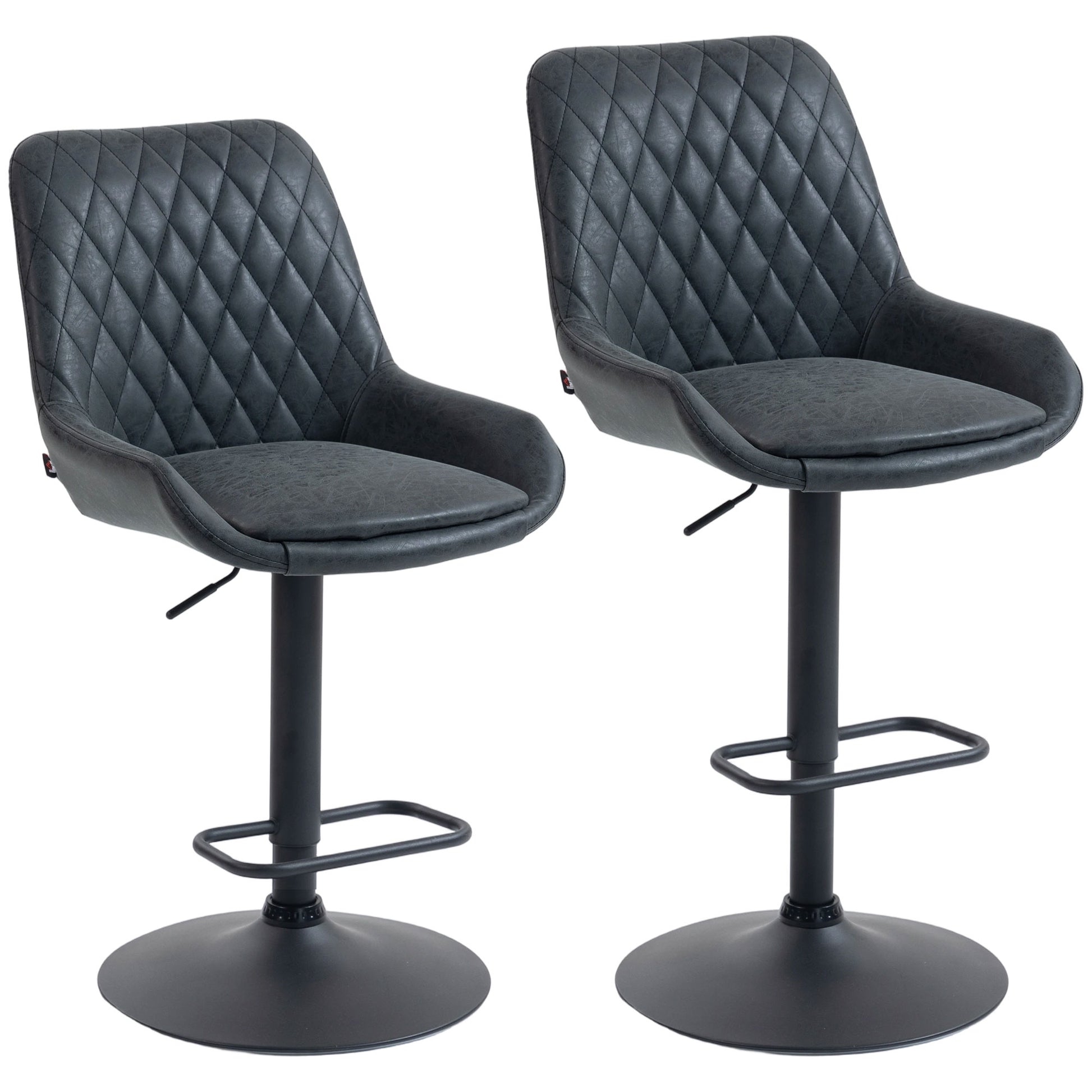 Photo of HOMCOM Set of Two Faux Leather Retro Bar Stools - Black in Black colour on a white background