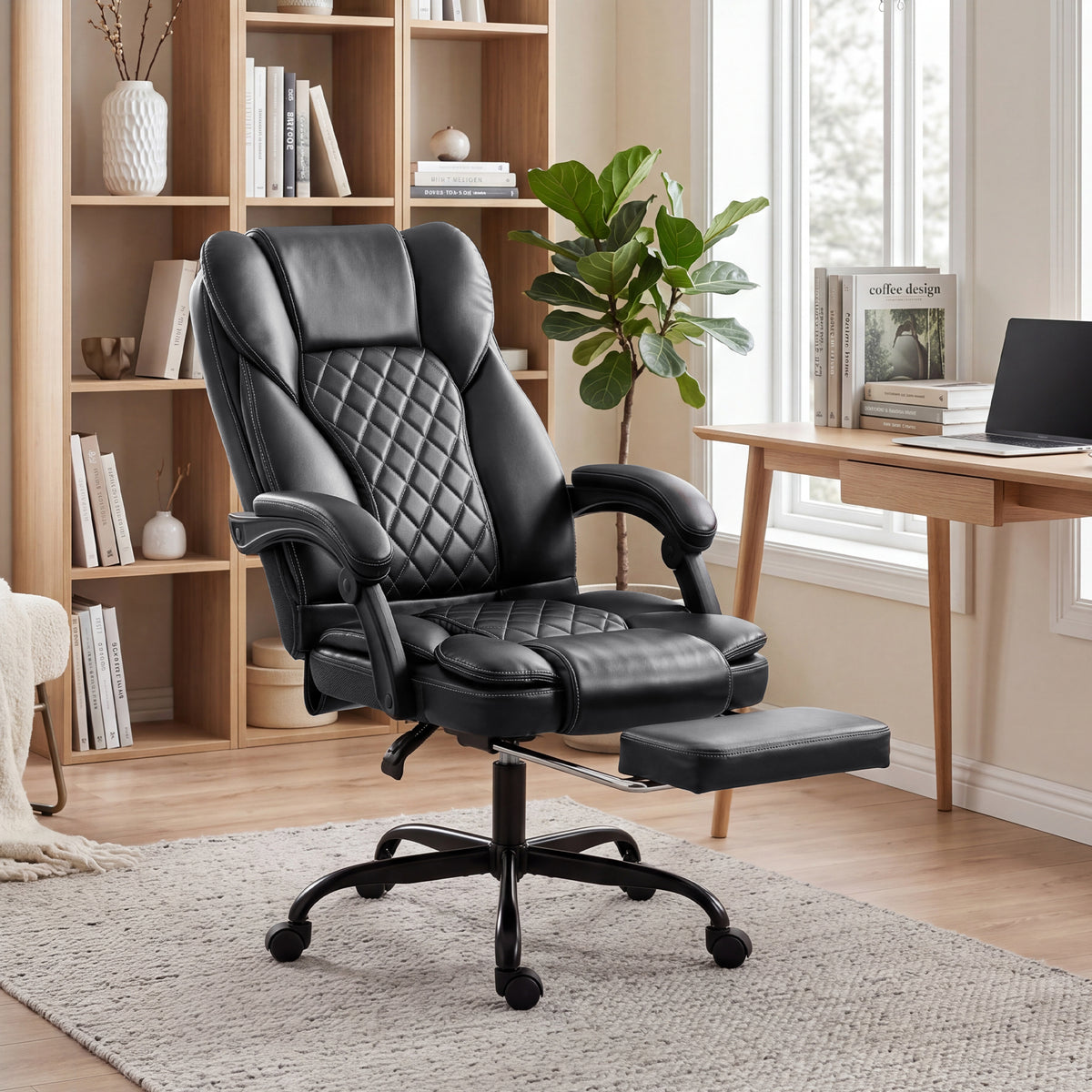 HOMCOM Executive Home Office Chair Reclining Function Footrest Computer Desk Chair High Back, Black