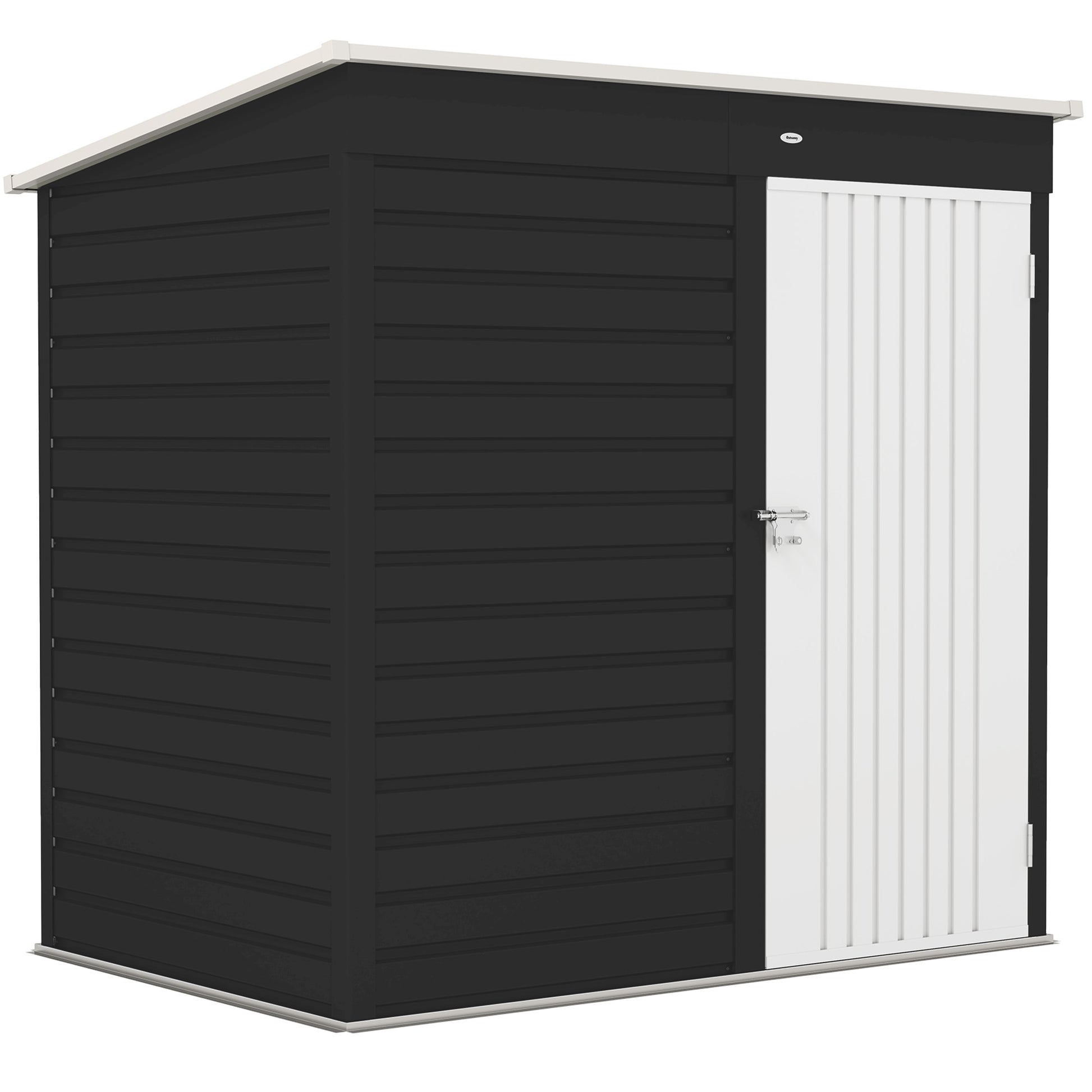 Photo of Outsunny 6 x 4ft Metal Garden Storage Shed, Outdoor Tool Storage Shed with Lockable Door and Gloves for Garden, Patio, Dark Grey in Grey colour on a white background