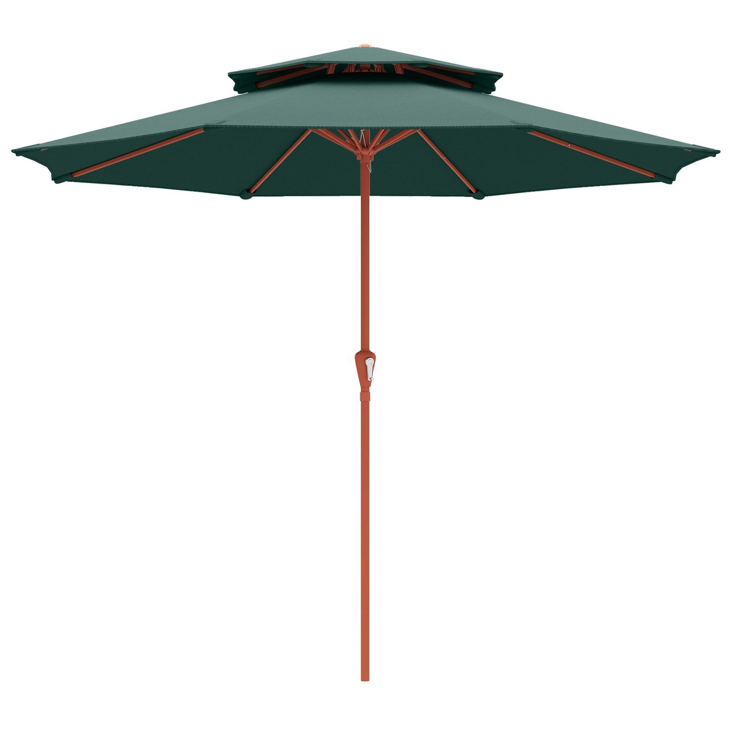 Photo of Outsunny 2.7 m Garden Parasol with Double Top Outdoor Market Table Umbrella with Crank System, Green in Green colour on a white background
