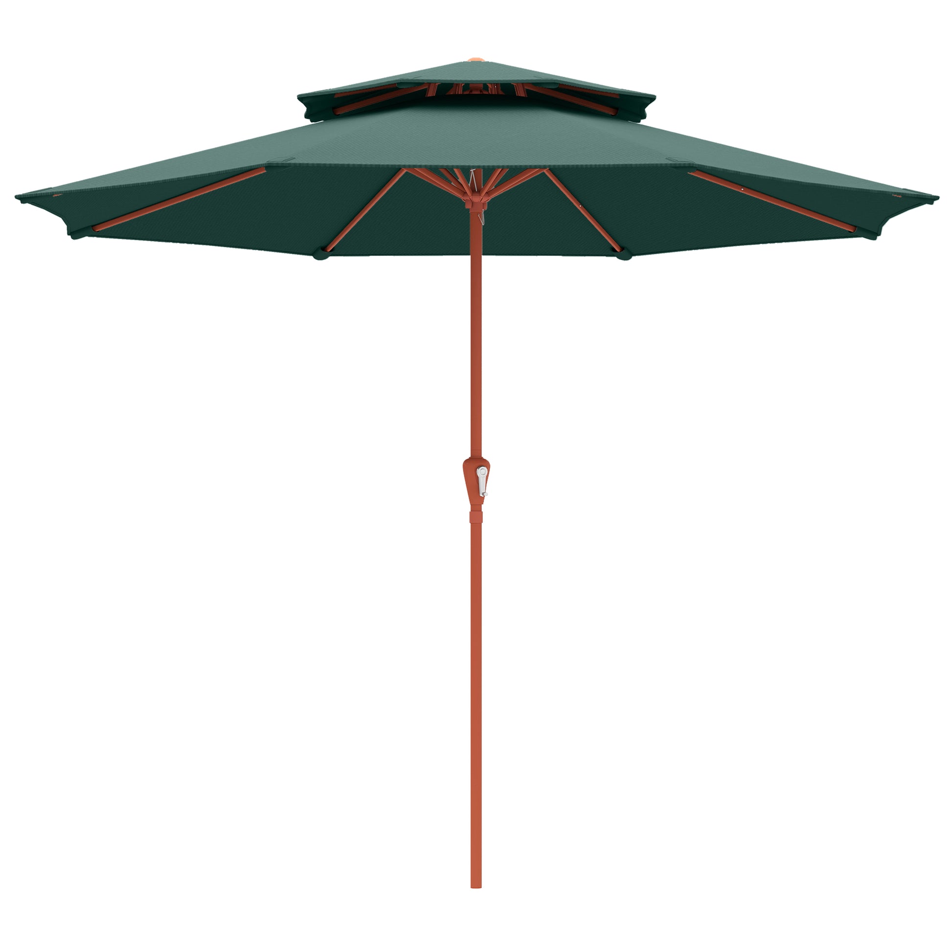 Photo of Outsunny 2.7 m Garden Parasol with Double Top Outdoor Market Table Umbrella with Crank System, Green in Green colour on a white background