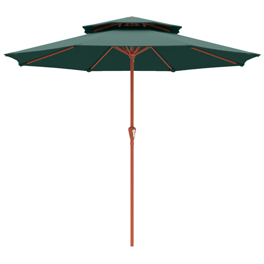 Photo of Outsunny 2.7 m Garden Parasol with Double Top Outdoor Market Table Umbrella with Crank System, Green in Green colour on a white background