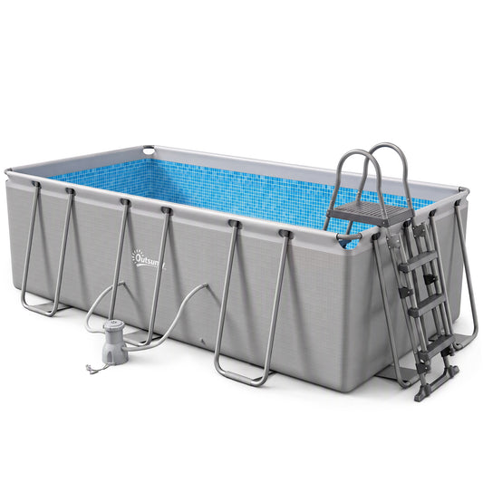 Photo of Outsunny Rectangle Steel Frame Swimming Pool with Ladder and Pump - Grey in Grey colour on a white background