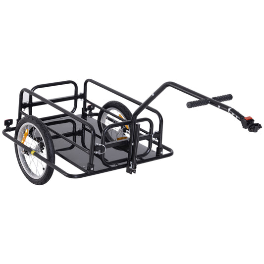 Photo of HOMCOM Bike Cargo Trailer Bicycle Trailer Cargo Storage Cart w/ Hitch Cycling Camping Luggage Storage Carrier Transport Steel Black in Black colour on a white background