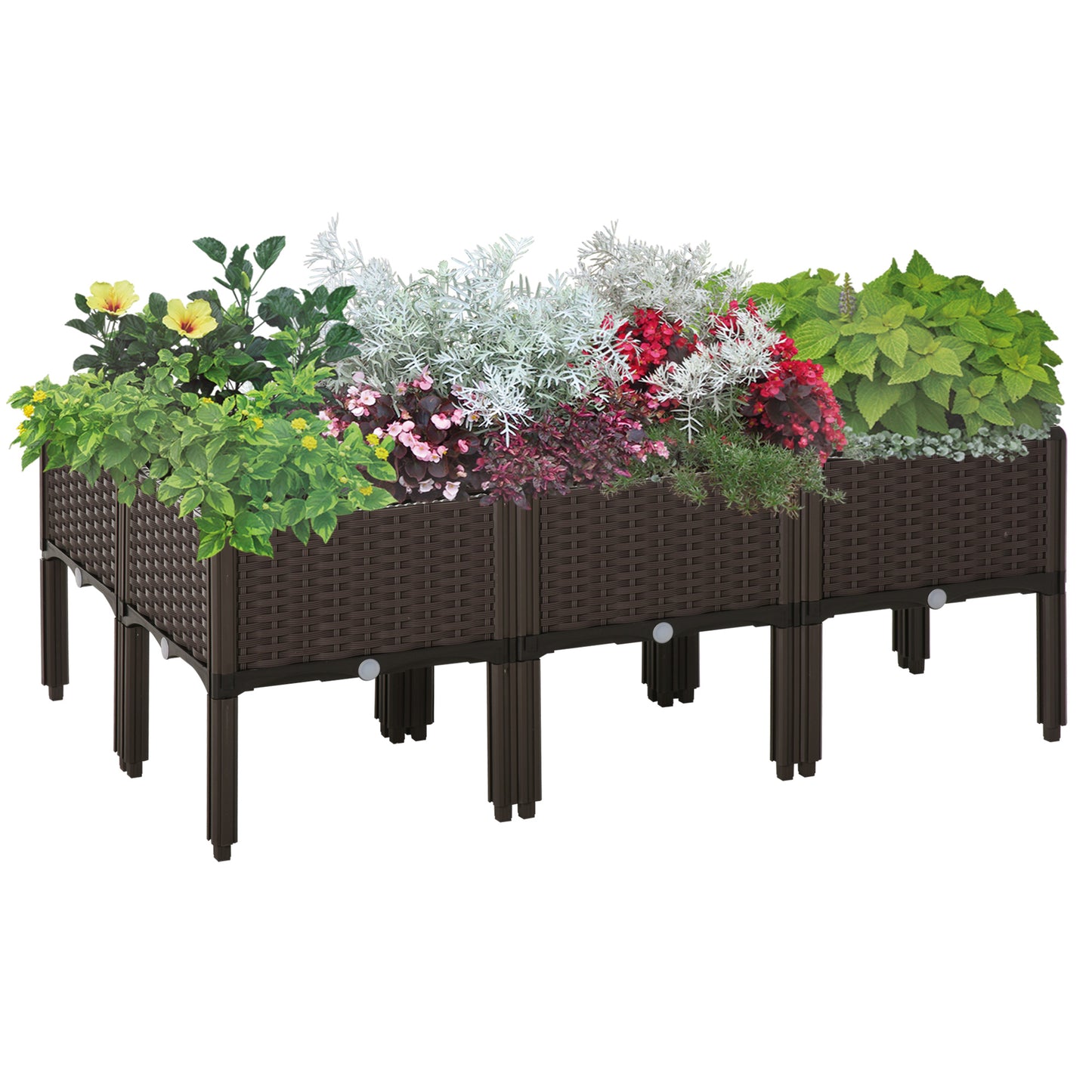 Photo of Outsunny Set of 6 26L Garden Raised Bed Elevated Patio Flower Plant Planter Box PP Vegetables Planting Container, Brown in Brown colour on a white background