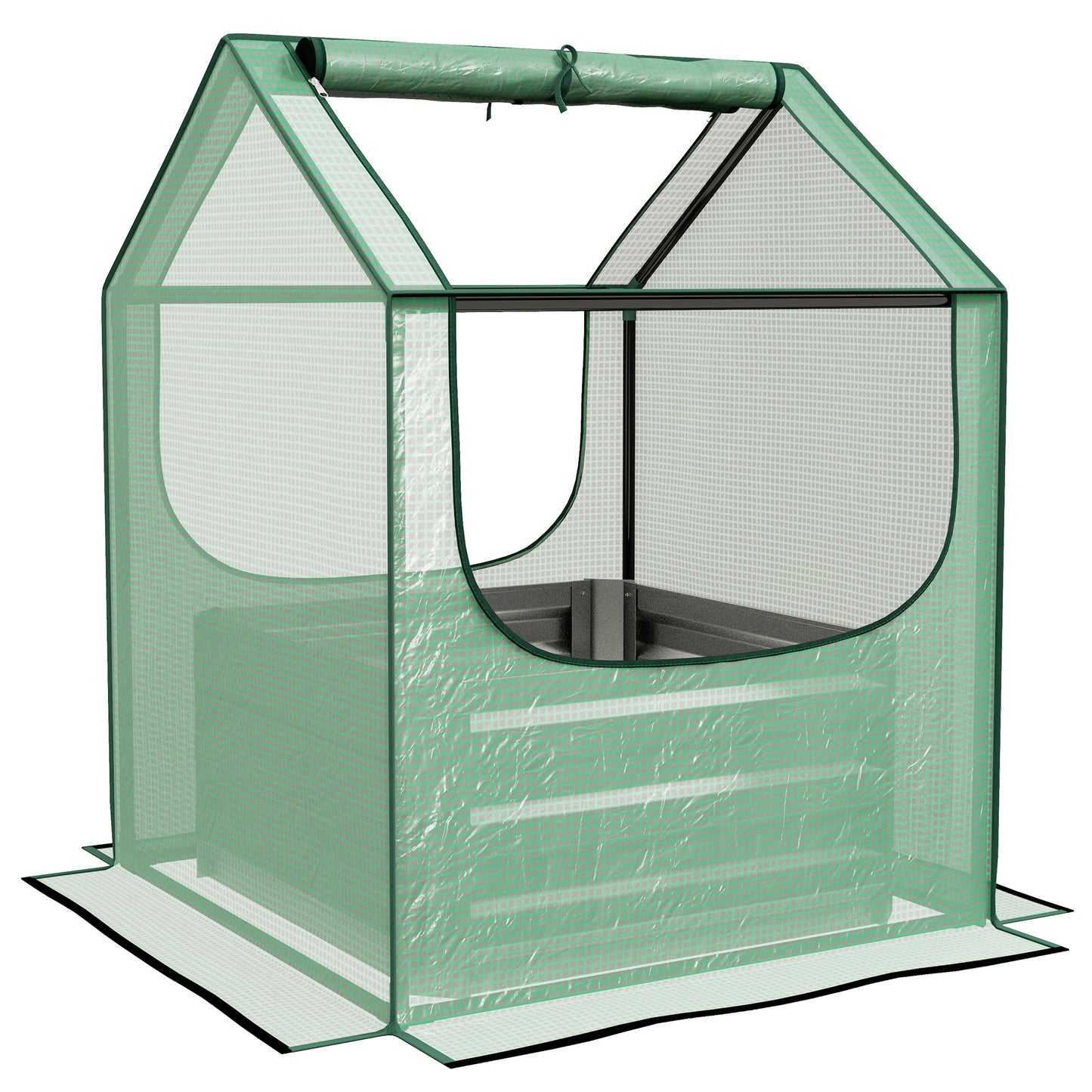 Photo of Outsunny 61 x 61cm Garden Planter Bed, with Cover - Green and Silver in Silver colour on a white background