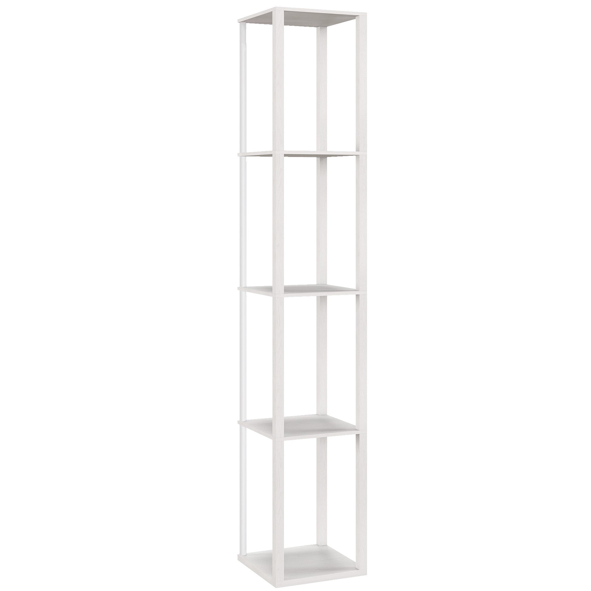 Photo of HOMCOM RGB LED Floor Lamp with Shelves, Modern Dimmable Standing Lamp with Remote Control, Adjustable Brightness & Speed for Living Room, Bedroom, Office, White in White colour on a white background