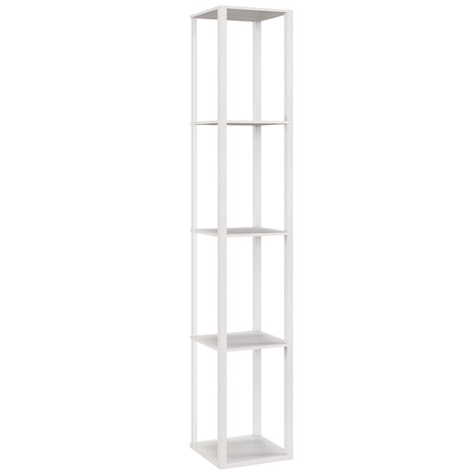 Photo of HOMCOM RGB LED Floor Lamp with Shelves, Modern Dimmable Standing Lamp with Remote Control, Adjustable Brightness & Speed for Living Room, Bedroom, Office, White in White colour on a white background