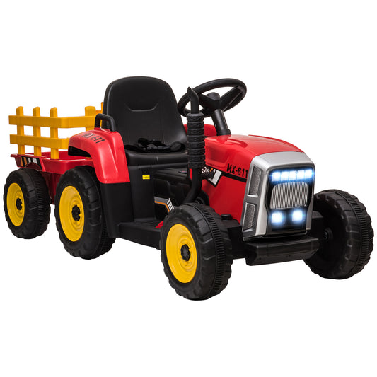 Photo of HOMCOM Ride On Tractor, Battery Powered Electric Car, with Detachable Trailer, Remote Control, Music - Red in Red colour on a white background