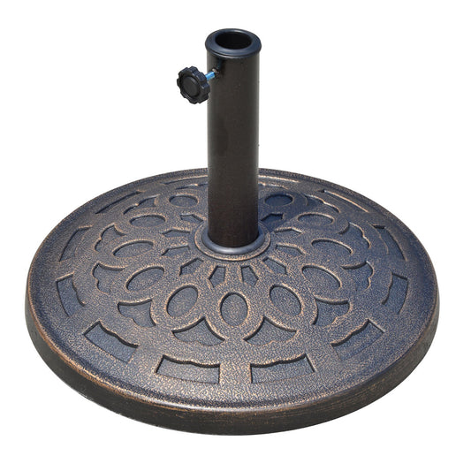 Photo of Outsunny 14kg Round Garden Parasol Base Holder Decorative Resin Market Umbrella Stand with Adjustable Coupler, Bronze in Bronze colour on a white background