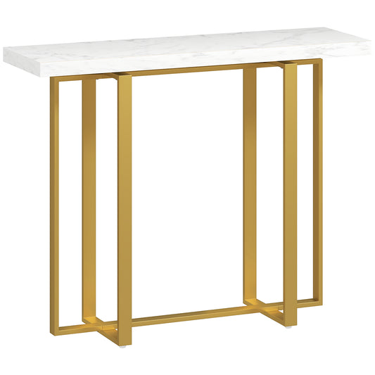 Photo of HOMCOM Console Table with Faux Marble Top, 100 cm Narrow Entryway Table with Anti-tipping Device, Steel Frame, White in White colour on a white background