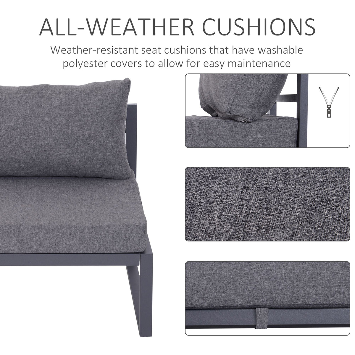 Outsunny gray sofa cushion close-up showing textured fabric, zipper and fastening strap