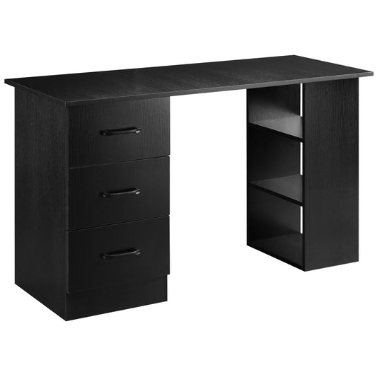 Photo of HOMCOM Computer Desk with Drawers, Home Office Desk, Writing Table, PC Workstation with 3 Storage Shelves for Working, Study, 120 x 49 x 72 cm, Black in Black colour on a white background