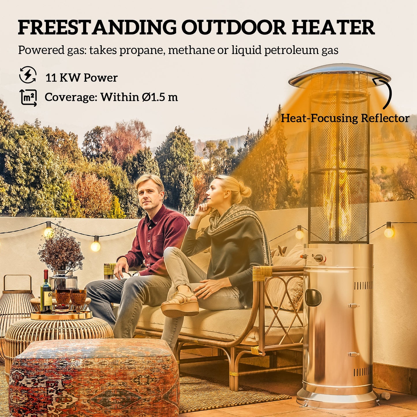 Outsunny 11Kw Adjustable Heat Gas Patio Heater