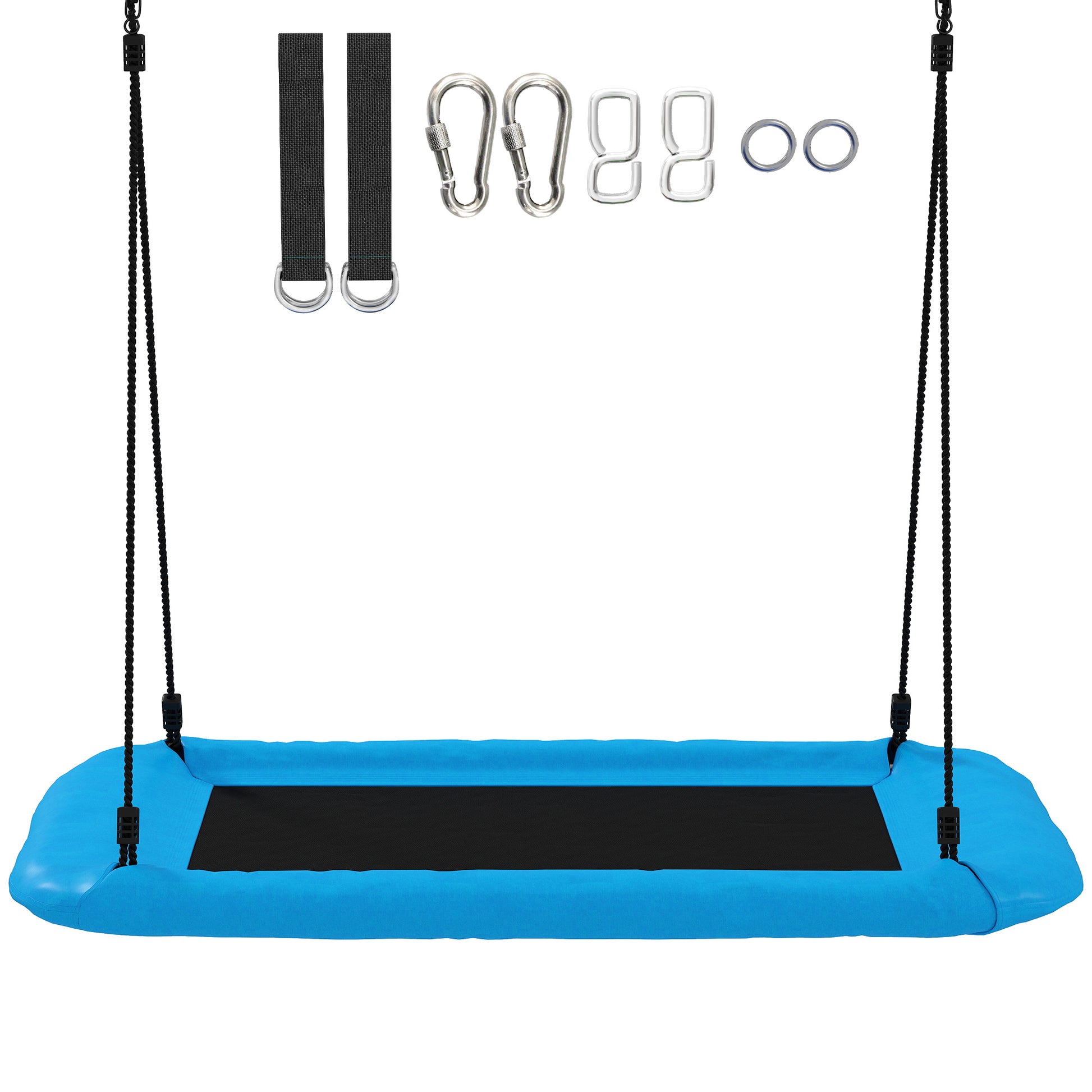 Photo of AIYAPLAY Nest Swing with Adjustable Ropes and Tree Straps, Basket Swing for Kids, 300KG Capacity for Indoor Outdoor, Blue in Blue colour on a white background