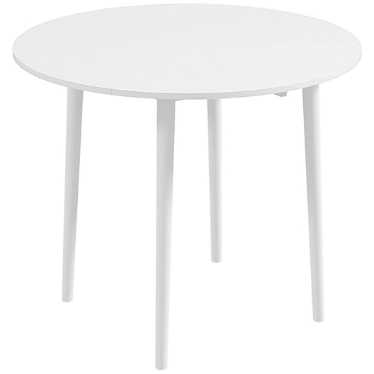 Photo of HOMCOM Folding Dining Table for 4, Round Drop Leaf Table, Modern Space Saving Small Kitchen Table with Wood Legs for Dining Room, White in White colour on a white background