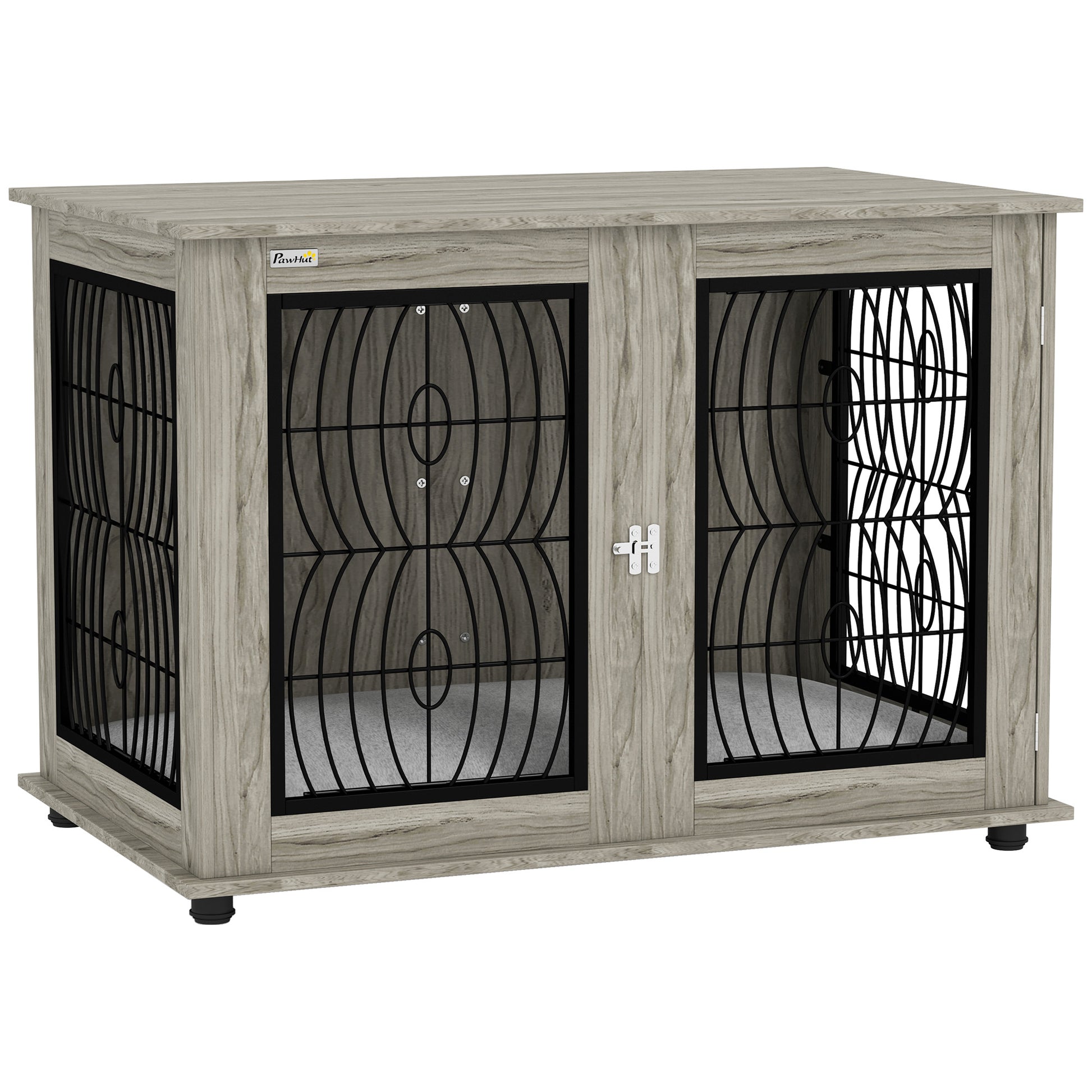 Photo of PawHut 46.46'' Dog Crate Furniture Table with Soft Washable Cushion and Lockable Door, for Large Indoor Dogs, Grey in Grey colour on a white background