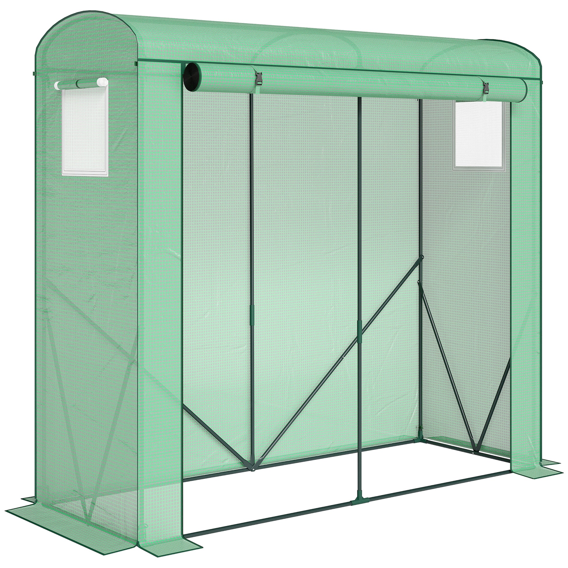 Photo of Outsunny Mini Greenhouse, Garden Tomato Growhouse with Roll-Up Door and 2 Mesh Windows, PE Cover, 200 x 75 x 188 cm, Green in Green colour on a white background