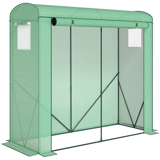 Photo of Outsunny Mini Greenhouse, Garden Tomato Growhouse with Roll-Up Door and 2 Mesh Windows, PE Cover, 200 x 75 x 188 cm, Green in Green colour on a white background
