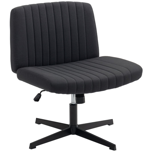 Photo of HOMCOM Armless Office Chair No Wheels, Linen Fabric Criss Cross Legged Desk Chair with Wide Seat, Thick Padding, Tilt Function, Height Adjustable Swivel Computer Seat for Home, Black in Black colour on a white background