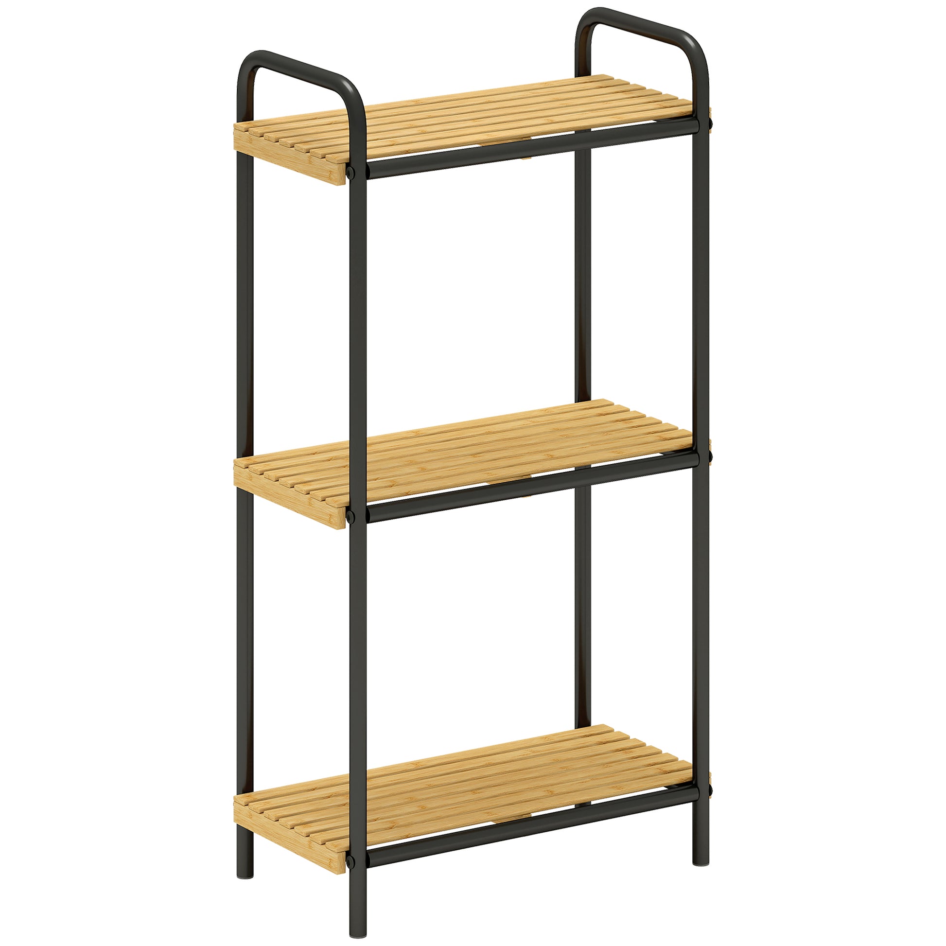Photo of HOMCOM 3-Tier Bamboo Bathroom Storage Shelf, Freestanding Narrow Shelving Unit with Slatted Shelves for Kitchen Bathroom Living Room, 41.5 x 21.5 x 77.5 cm, Natural and Black in Black colour on a white background