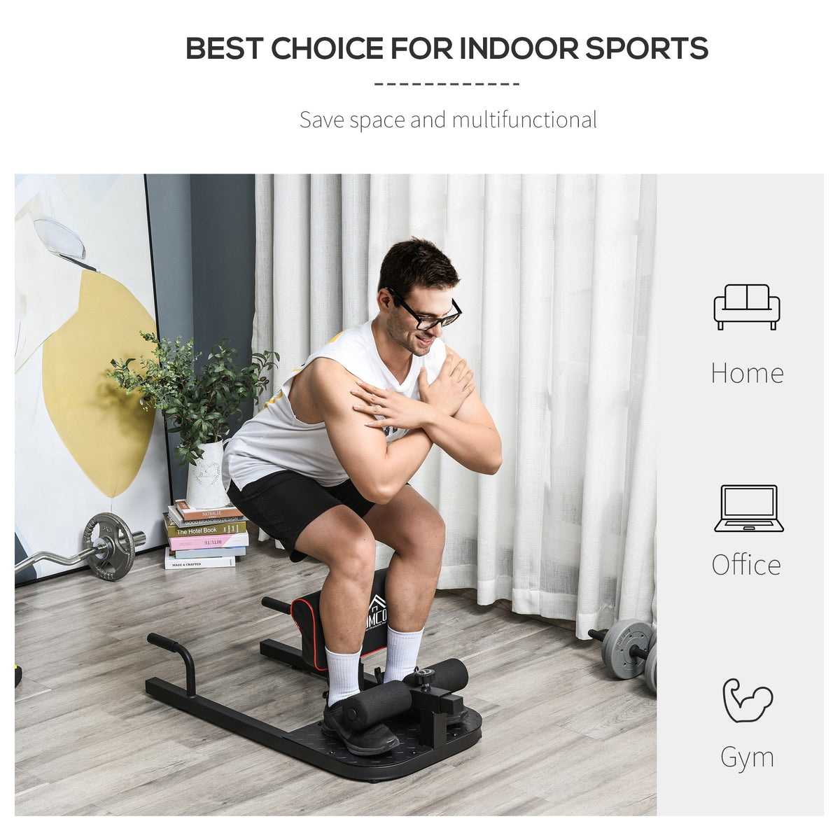 HOMCOM squat machine used for a squat exercise, with padded support and ankle rollers