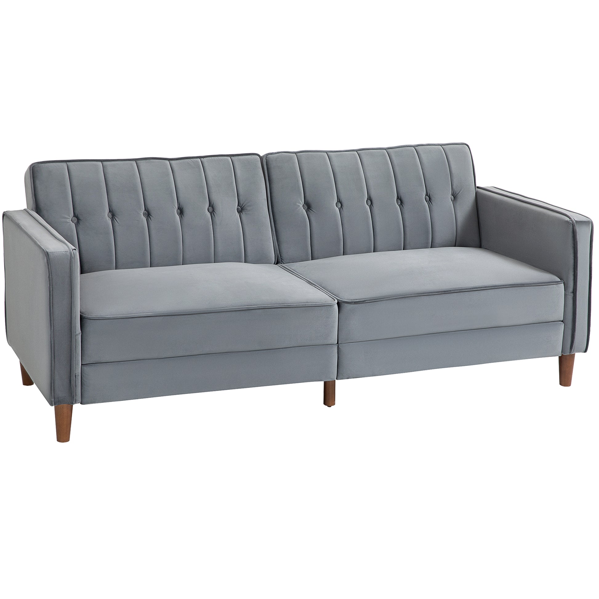 Photo of HOMCOM Velvet-Feel Three-Seater Sofa Bed with Wooden Legs, 300 kg - Dark Grey in Grey colour on a white background