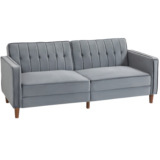 Photo of HOMCOM Velvet-Feel Three-Seater Sofa Bed with Wooden Legs, 300 kg - Dark Grey in Grey colour on a white background