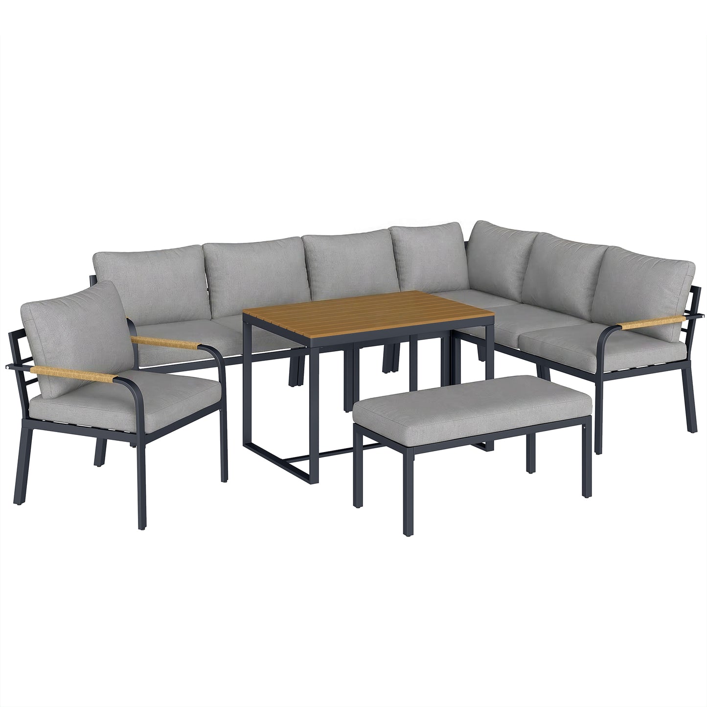 Photo of Outsunny 7 Seater Garden Furniture Set, Metal Garden Sofa Set with Cushions, Outdoor Furniture Conversation Sets, Light Grey in Grey colour on a white background