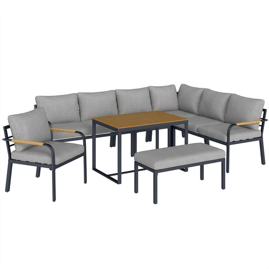 Photo of Outsunny 7 Seater Garden Furniture Set, Metal Garden Sofa Set with Cushions, Outdoor Furniture Conversation Sets, Light Grey in Grey colour on a white background