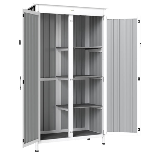 Photo of Outsunny Outdoor Storage Cabinet with Removable Shelves, Garden Tool Shed with Asphalt Roof, White and Black in Black colour on a white background