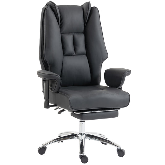 Photo of HOMCOM Executive Office Chair, Reclining Desk Chair with Footrest, Adjustable Armrests, Pet Friendly Faux Leather, Black in Black colour on a white background